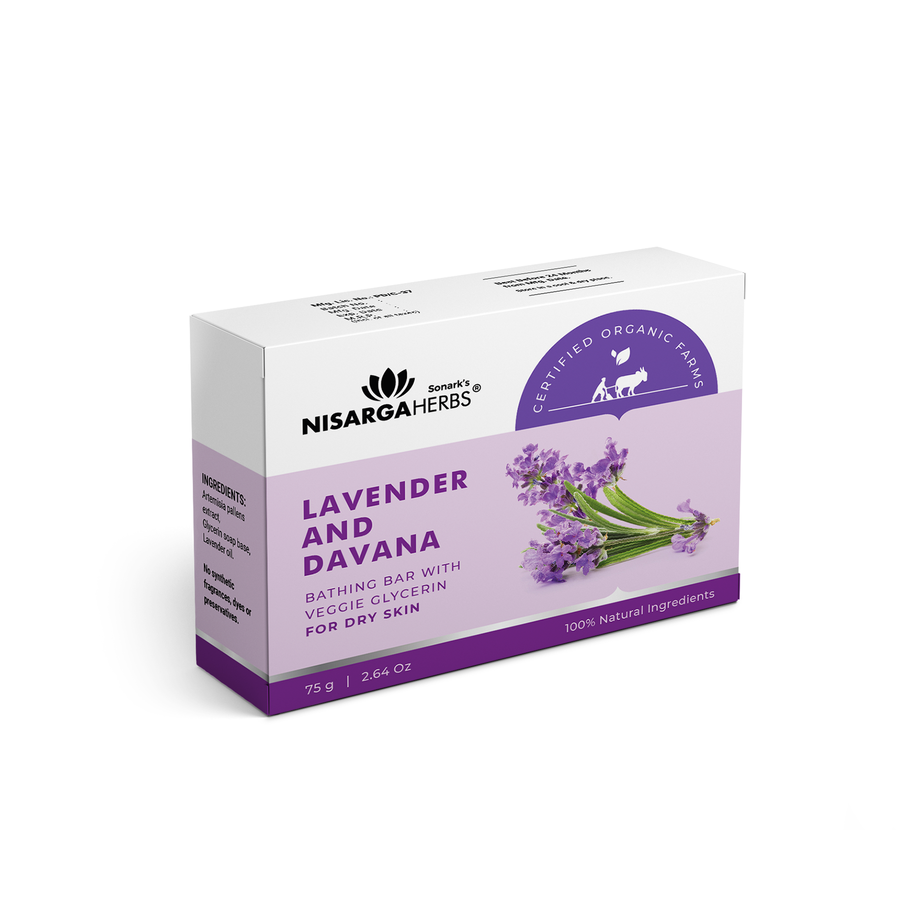 Lavender & Davana Herbal Soap Moisturizes dry skin Nisarga Herbs