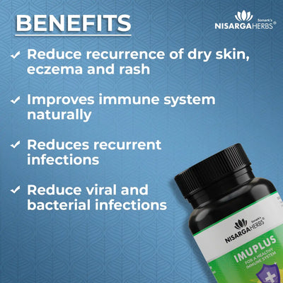 benefits of imuplus capsules including increased immunity, reduction in rashes, reduction in recurrent infections, reduced viral and bacterial infections with regular use. improved recovery after surgeries