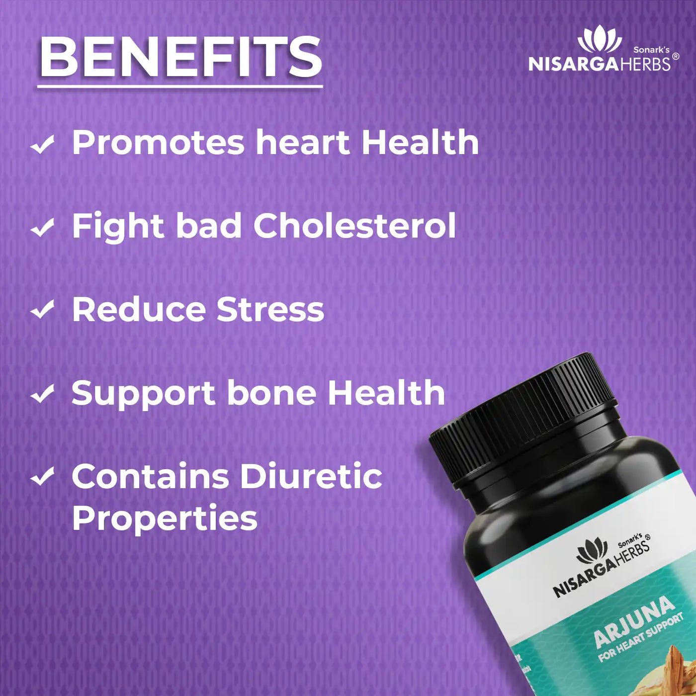ayurvedic medicine arjuna tablet for promoting heart health, reduce cholesterol, reduce stress, improve bone health and natural diuretic
