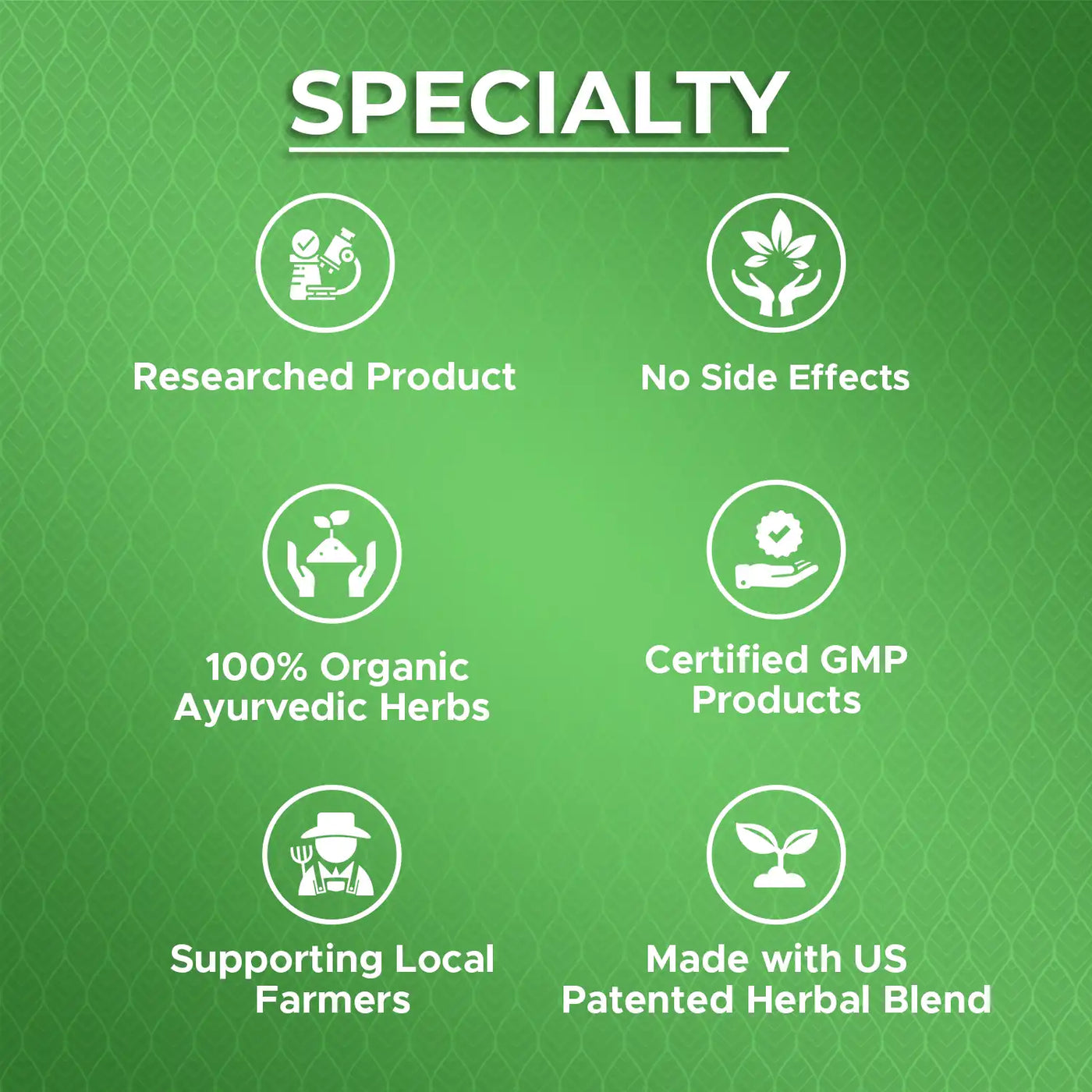 clinically researched product with no side effects, high absorption and made in certified GMP facility with organic herbs supporting local farmers.