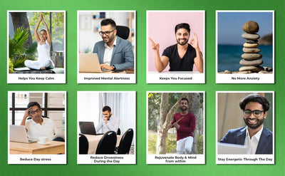 collage of 8 photos showcasing benefits of usha capsules with daily use