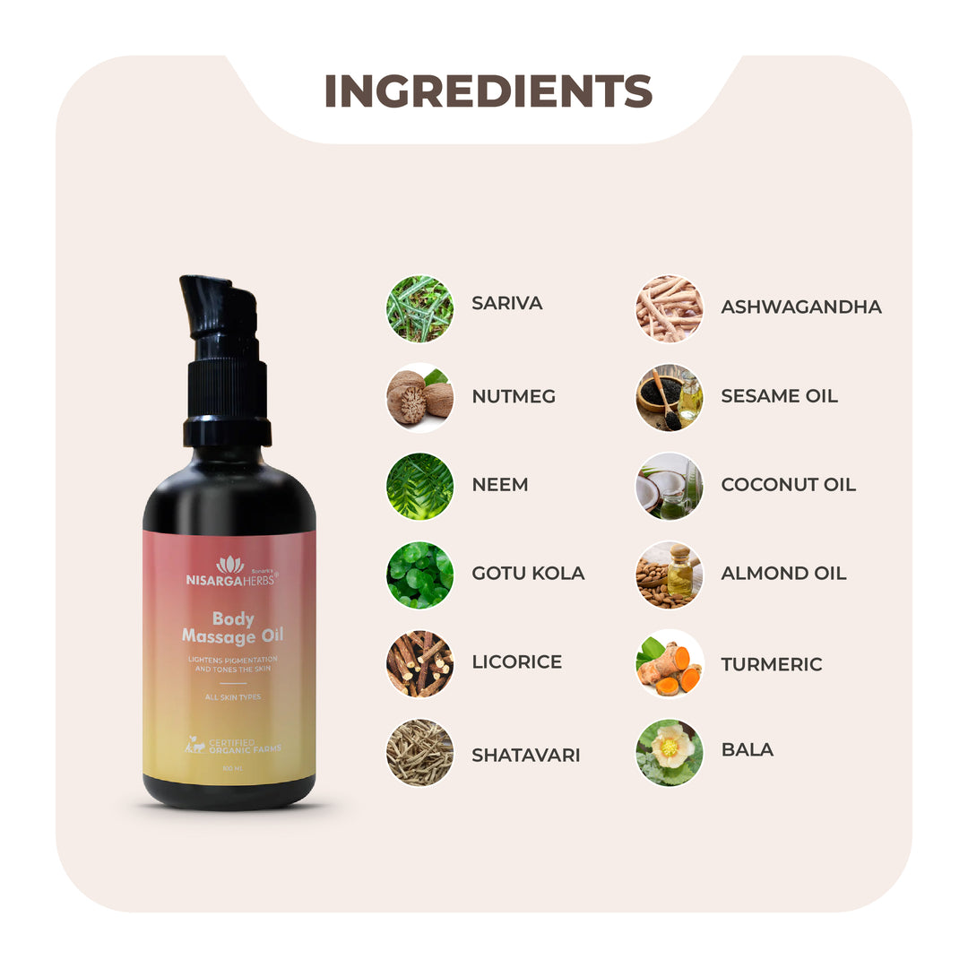 Nisarga Herbs Body Massage Oil - For skin toning and reducing dark patches