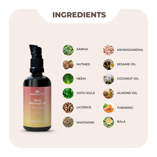 Nisarga Herbs Body Massage Oil - For skin toning and reducing dark patches