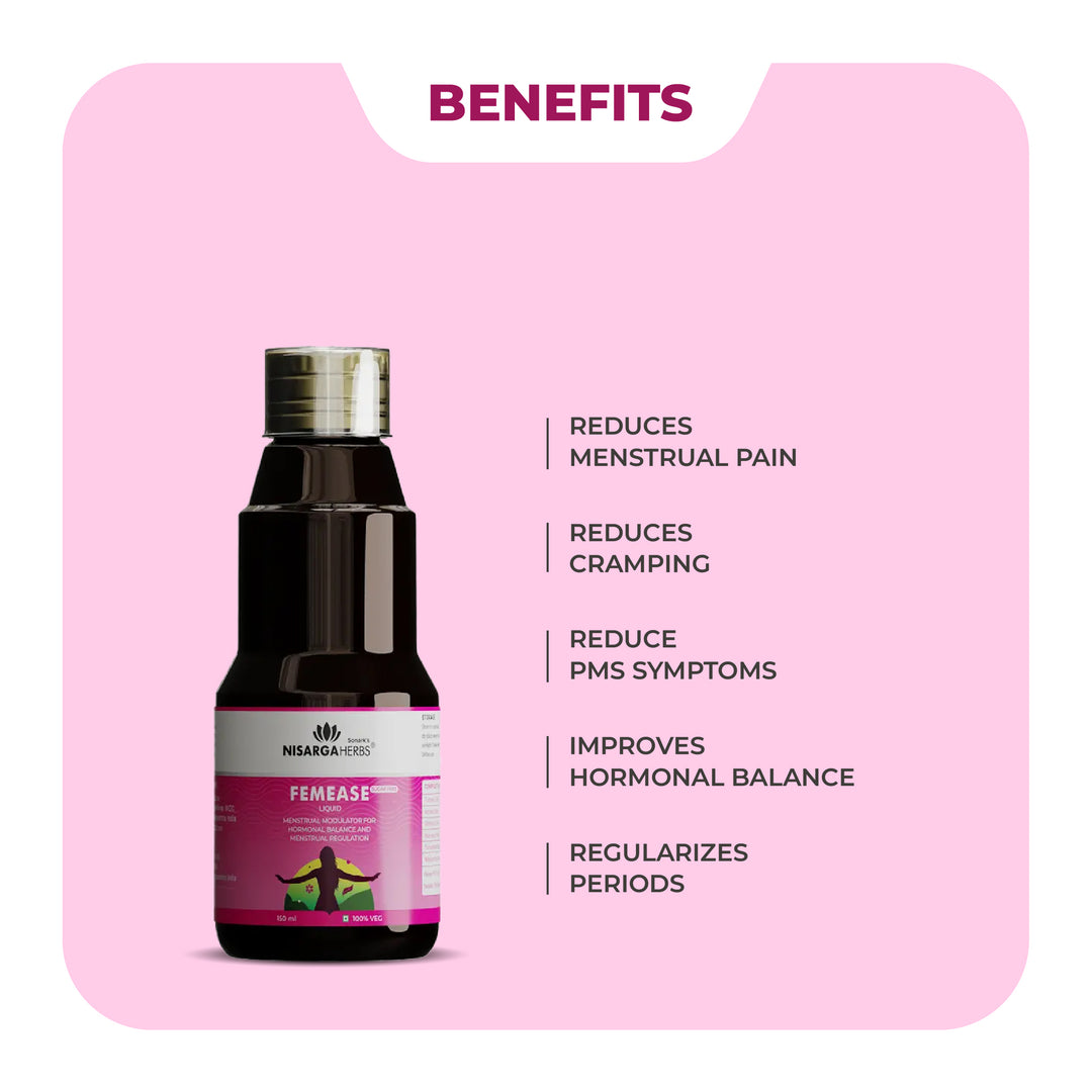 FemEase Syrup - Ayurvedic remedy for menstrual relief, hormonal balance and easing PMS symptoms