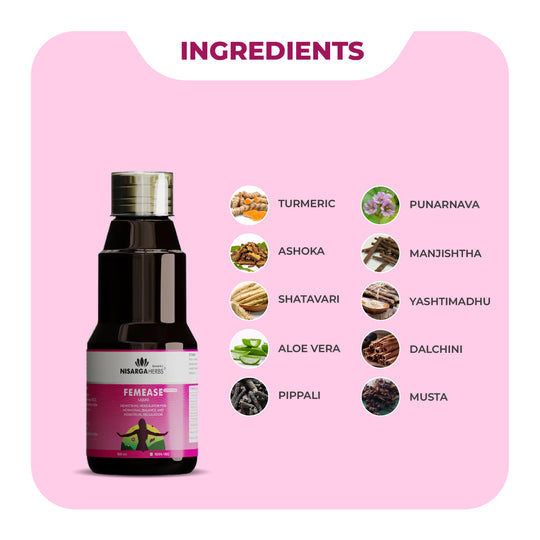 FemEase Syrup - Ayurvedic remedy for menstrual relief, hormonal balance and easing PMS symptoms