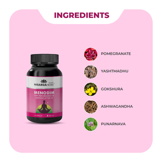 Menodim - Ayurvedic vitality capsules for reducing menopausal symptoms and hot flashes