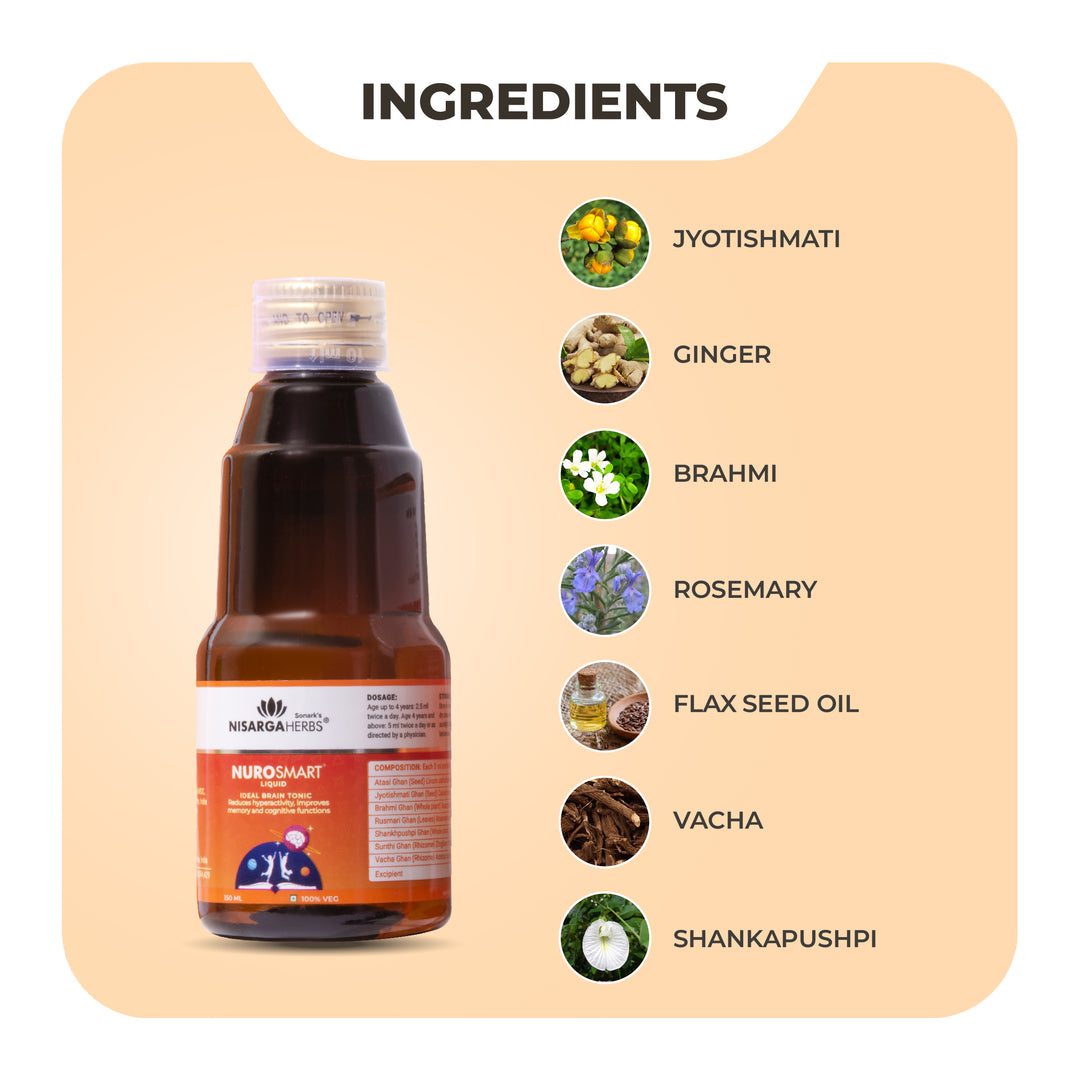 Nurosmart Syrup - Ayurvedic Brain Syrup for Kids Ingredient Brahmi, Shankapushpi, Jyotishmati