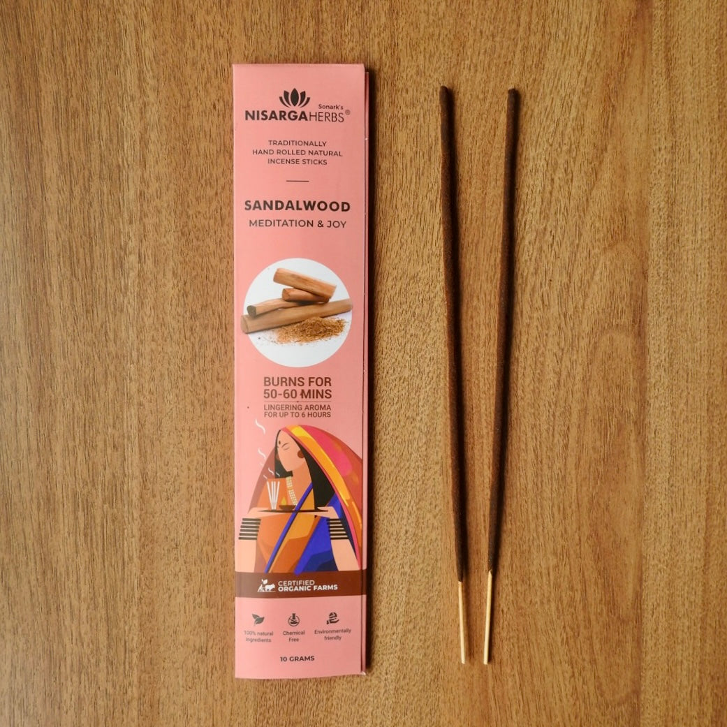 Sandalwood Incense Sticks - Natural sandalwood incense sticks for stress relief, relaxation, and meditation