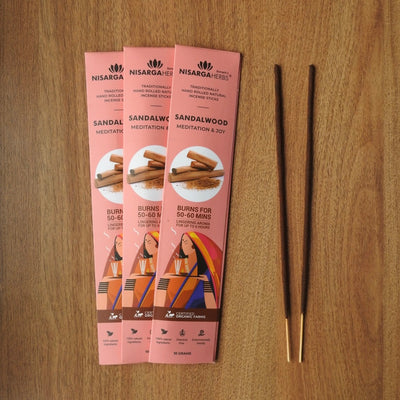 Sandalwood Incense Sticks - Natural sandalwood incense sticks for stress relief, relaxation, and meditation
