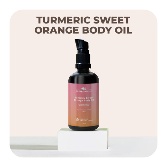 Nisarga Herbs Turmeric Sweet Orange Body Oil - Rejuvenative, non-sticky formula to help skin look its best