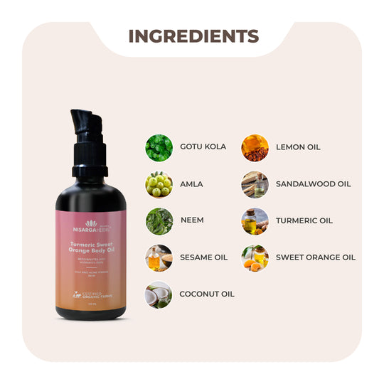 Nisarga Herbs Turmeric Sweet Orange Body Oil - Rejuvenative, non-sticky formula to help skin look its best