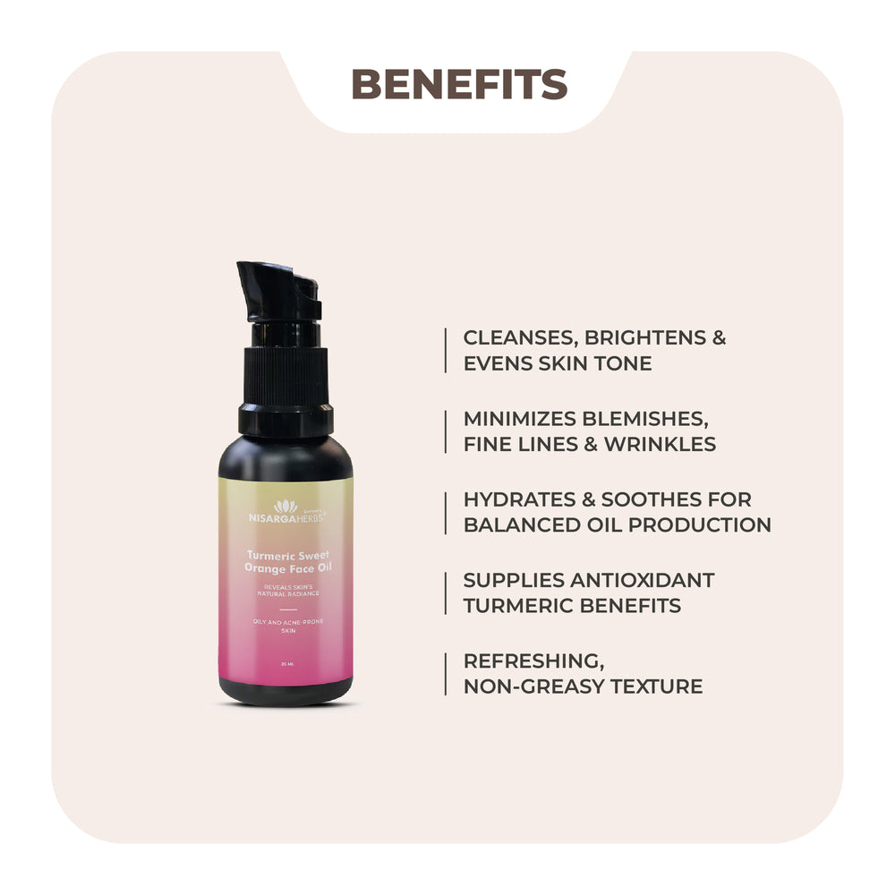Nisarga Herbs Turmeric Sweet Orange Face Oil - Rejuvenative, non-sticky formula for oily skin