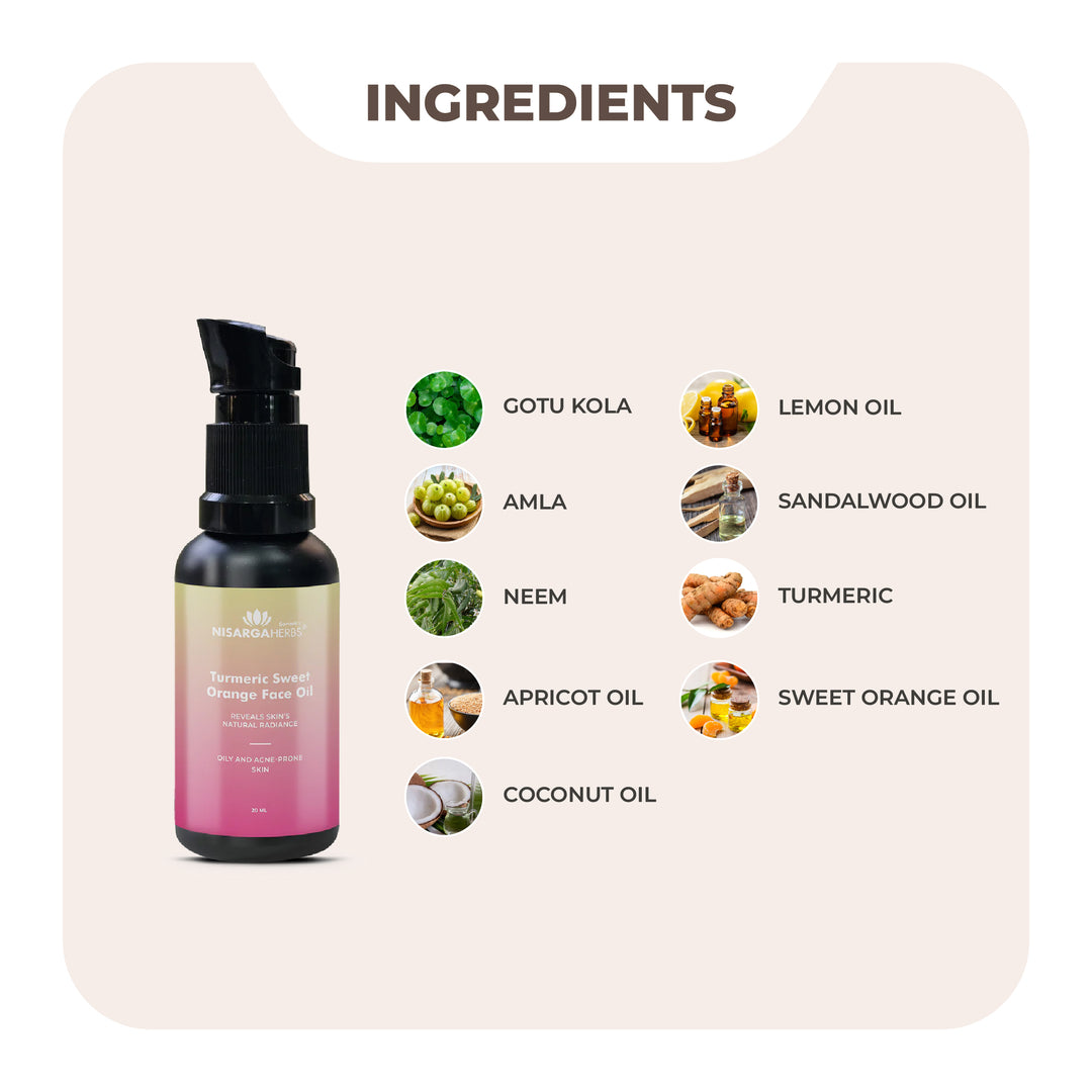 Nisarga Herbs Turmeric Sweet Orange Face Oil - Rejuvenative, non-sticky formula for oily skin