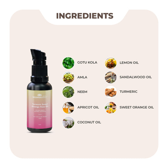 Nisarga Herbs Turmeric Sweet Orange Face Oil - Rejuvenative, non-sticky formula for oily skin