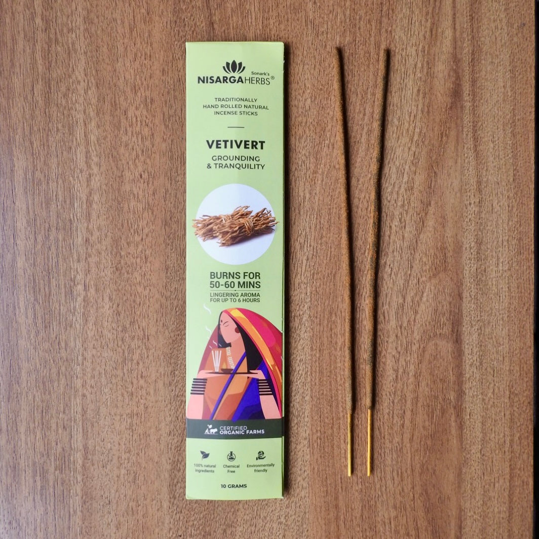 Vetivert Incense Sticks - Natural Vetivert incense sticks for stress relief, relaxation, and emotional balance