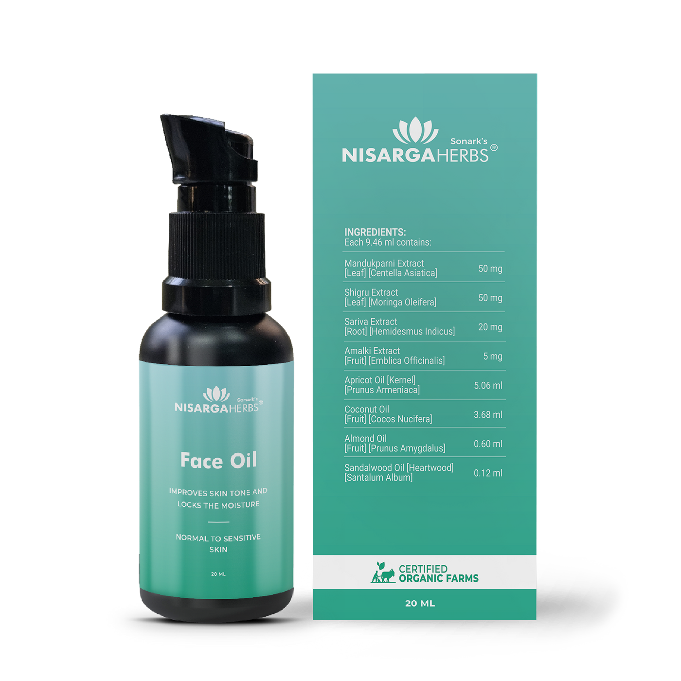 Nisarga herbs Face oil box with ingredients