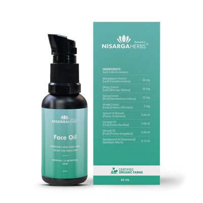 Nisarga herbs Face oil box with ingredients