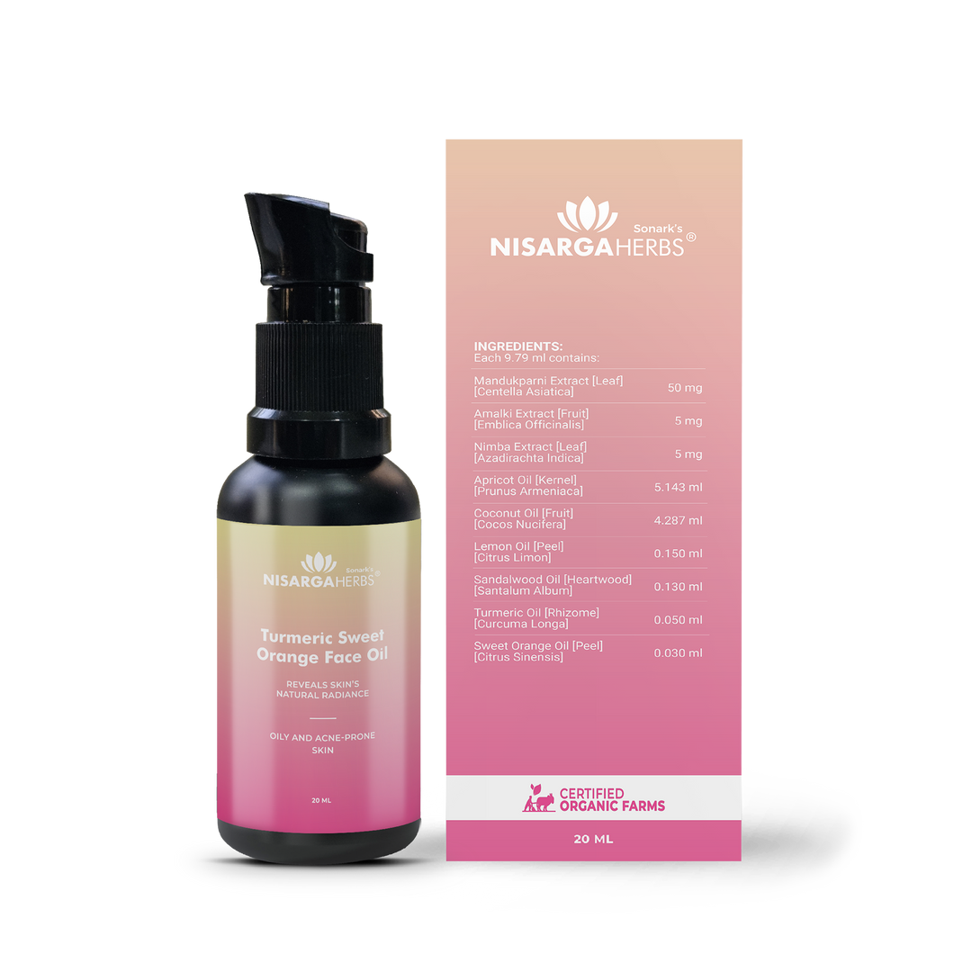 Nisarga Herbs Turmeric Sweet Orange Face Oil - Rejuvenative, non-sticky formula for oily skin