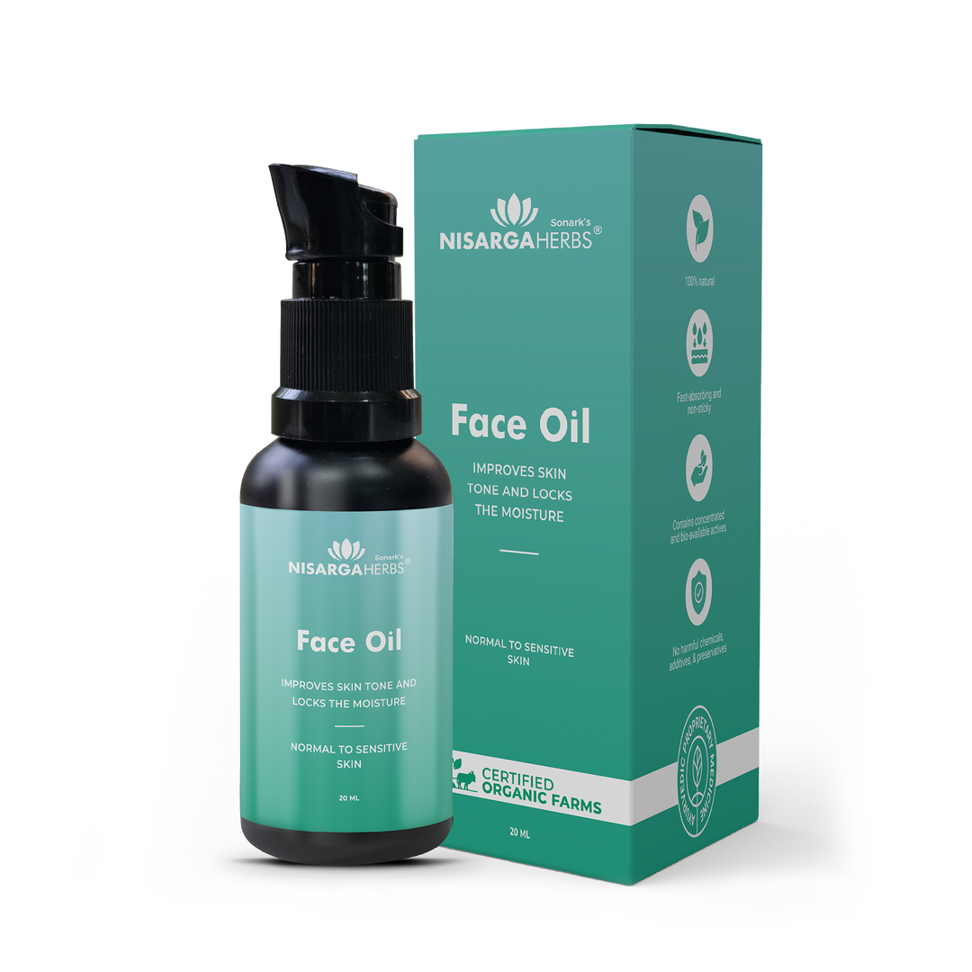 Nisarga herbs Face oil - Front view with box