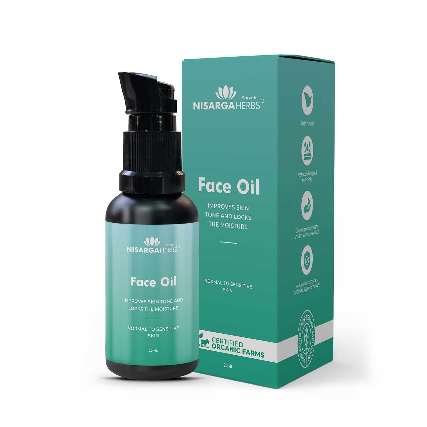 Nisarga herbs Face oil - Front view with box