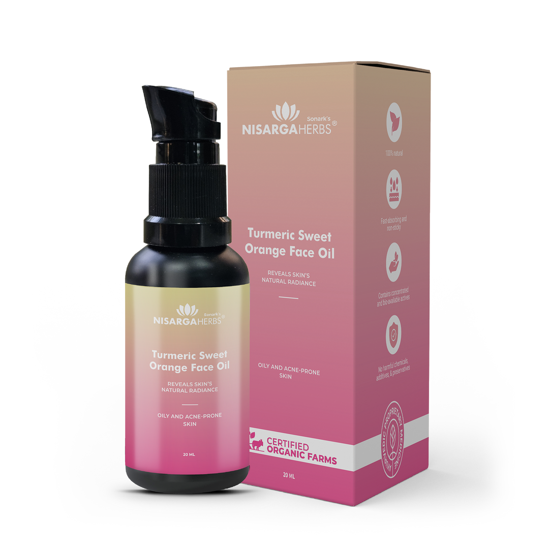 Nisarga Herbs Turmeric Sweet Orange Face Oil - Rejuvenative, non-sticky formula for oily skin