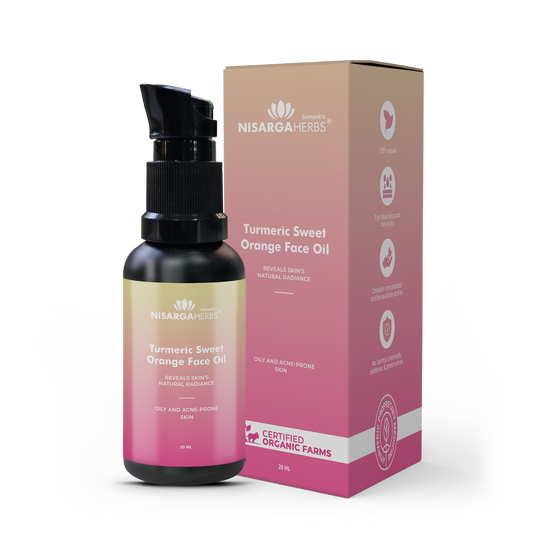 Nisarga Herbs Turmeric Sweet Orange Face Oil - Rejuvenative, non-sticky formula for oily skin