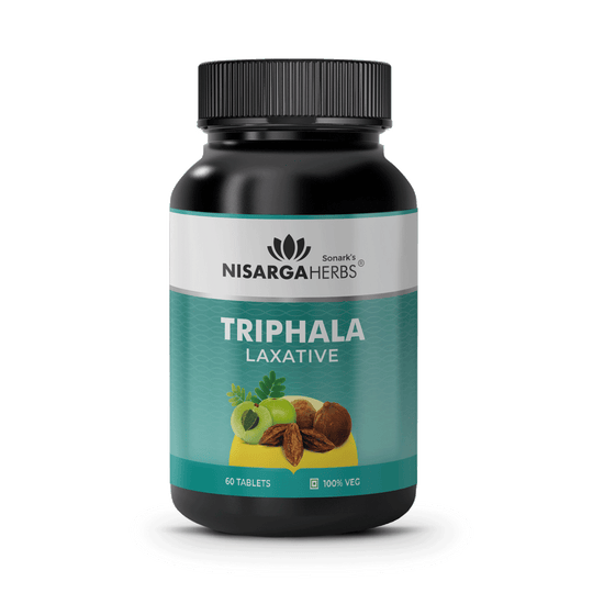 ayurvedic Tripahala tablet that provides the following benefits: Promotes a healthy gut, Boosts immunity, Helps control diabetes, Nourishes skin, Promotes healthy hair, Supports weight loss, Promotes eye health, Helps lower cholesterol. 
