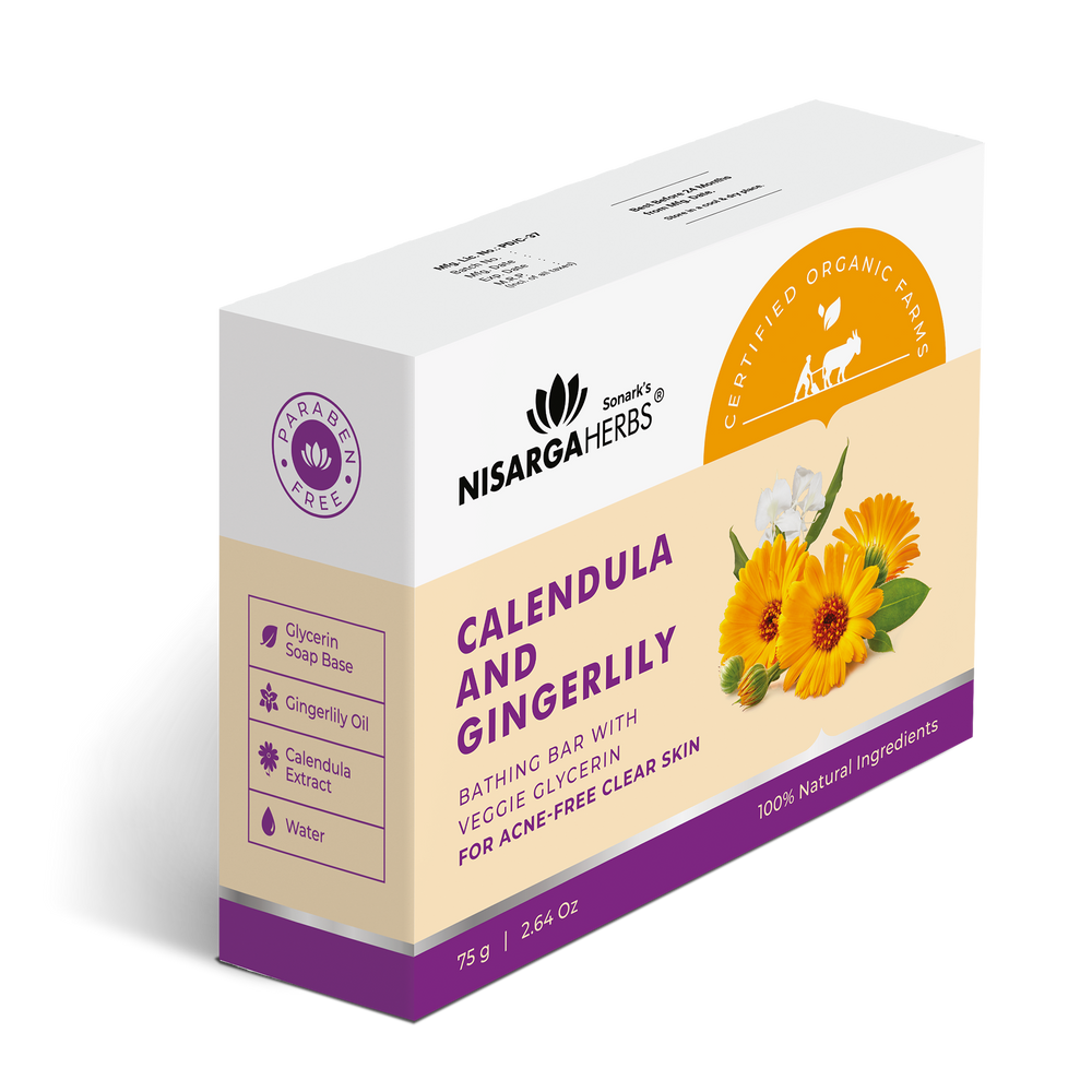 Nisarga herbs - Calendula and Gingerlilly bathing Bar - Side view