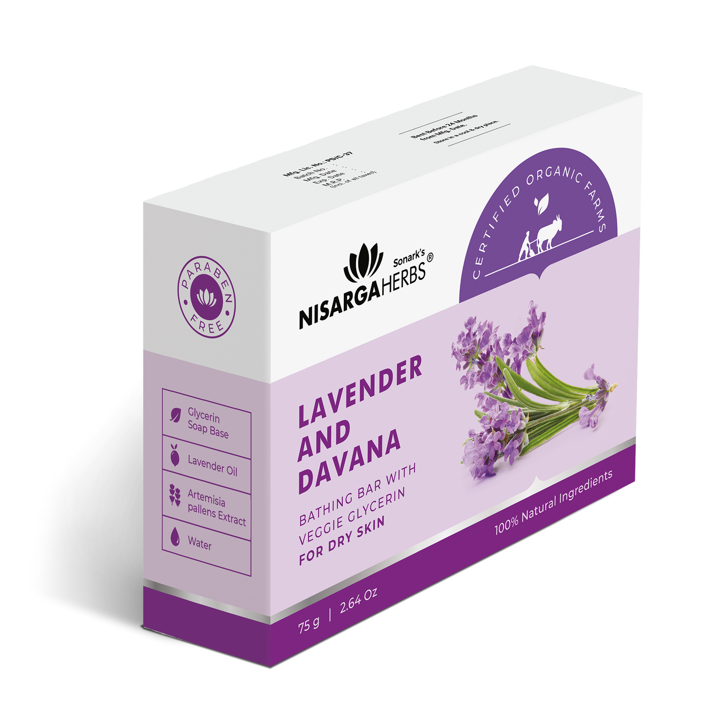 Nisarga herbs - Lavender and Davana Bathing Bar - Side view