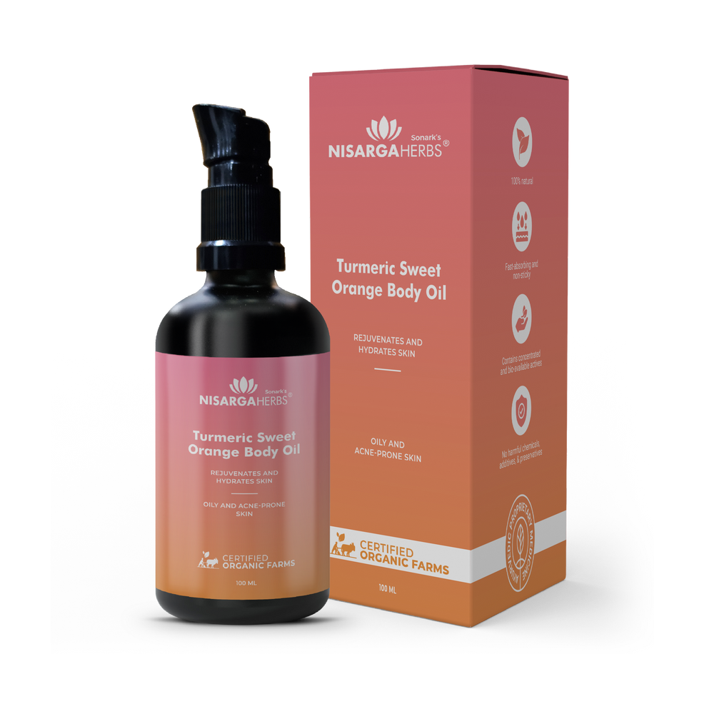 Nisarga Herbs Turmeric Sweet Orange Body Oil - Rejuvenative, non-sticky formula to help skin look its best