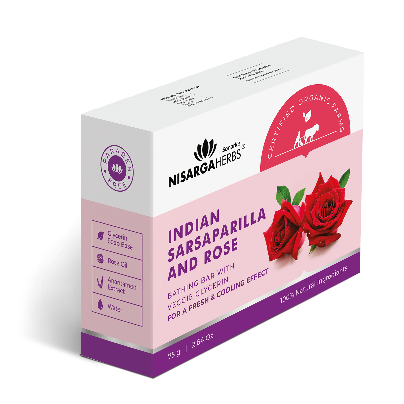 Nisarga herbs - Sarsaparilla and Rose Bathing Bar Side view